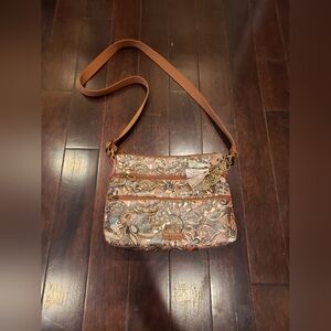 Sakroots Artist Circle Flat Crossbody Bag Canvas Sienna Spirit Desert Handbag